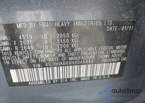 2017 Subaru Legacy 2.5I z USA, uszkodzony, nr VIN 4S3BNAB68H3045442